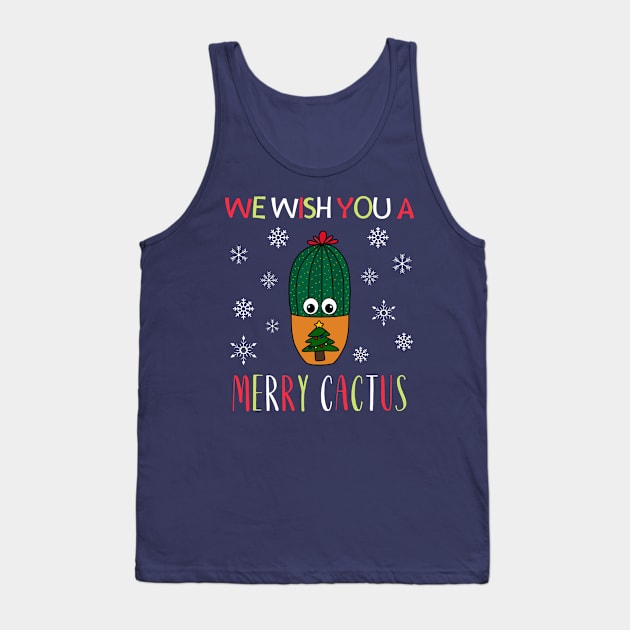 We Wish You A Merry Cactus - Cactus In Christmas Tree Pot Tank Top by DreamCactus